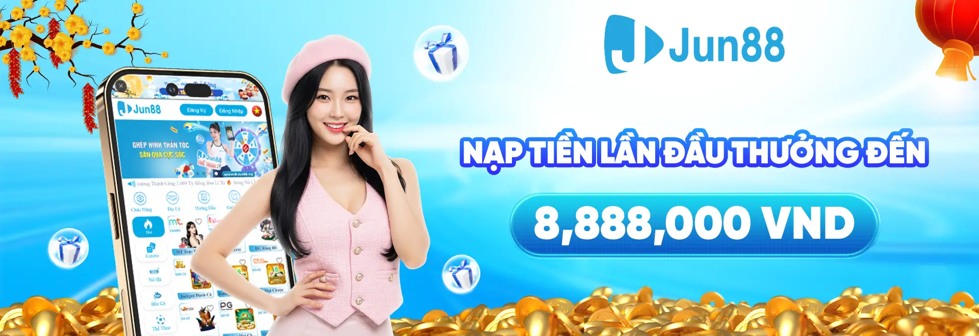 Banner chính thức Jun88 với sắc xanh thương hiệu